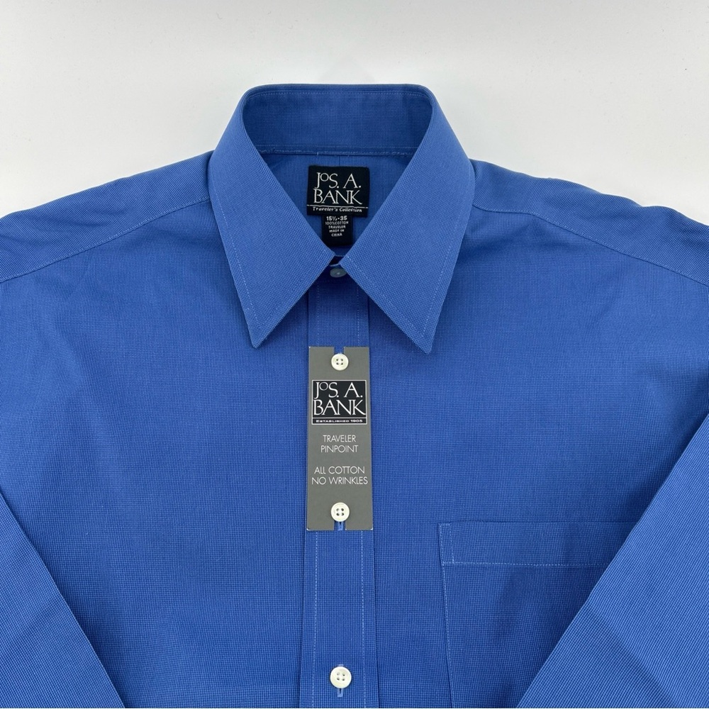 Jos A Bank Dress Shirt Men’s 15.5 Large Blue Pinpoint Classic Traveler NWT - Picture 3 of 12